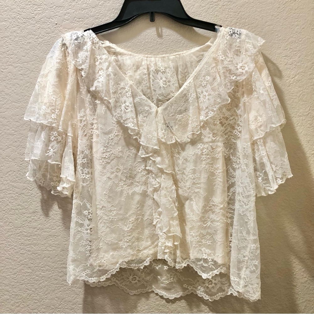 Romantic Lace Ruffle Blouse - Cream